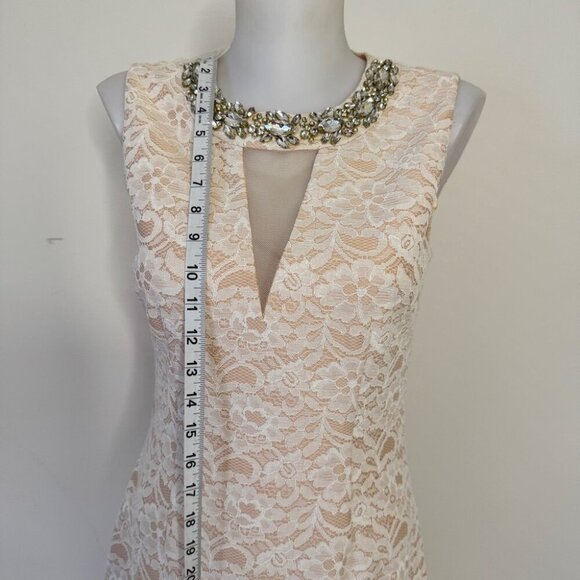 Eliza J Dress Embellished Lace Sheath Ivory Lined Wedding Neutral Floral Sz 6 - Picture 6 of 16